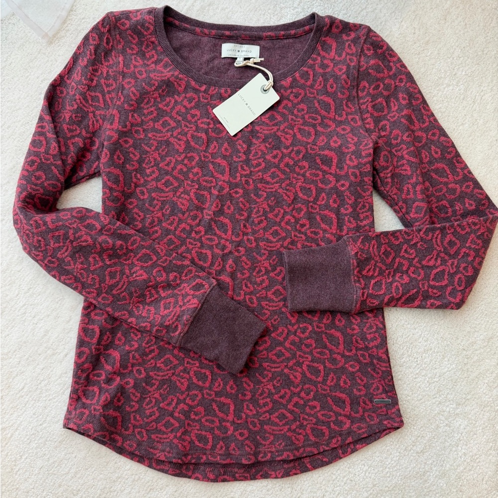 BNWT Lucky Brand Red Purple Leopard Long Sleeve Top